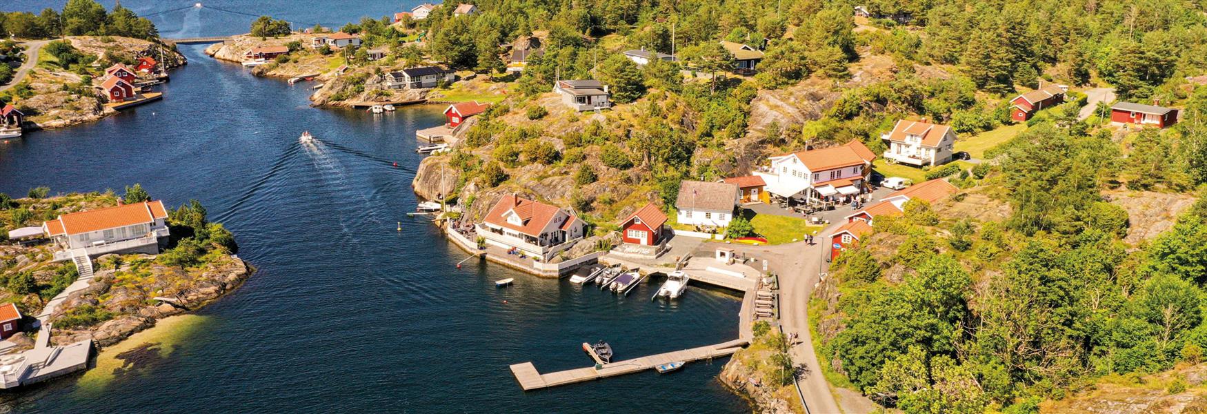 drone image of guest harbor at Hafsund