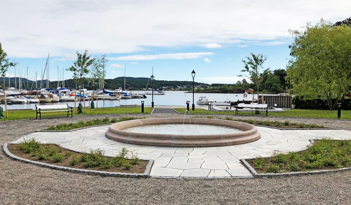 park by the boat harbor in Stathelle