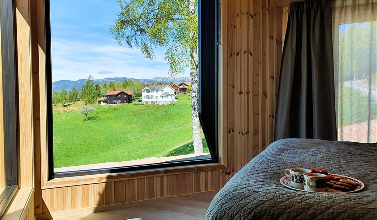 view from bedroom in cabin at Bolkesjø Gård