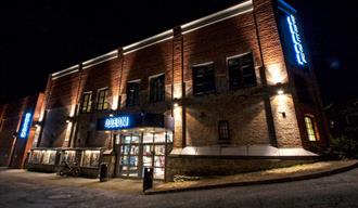 the facade of the cinema ODEON in the center of Skien