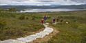 group of adults and children walking on the sherpastie