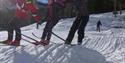 Happy girls on skis