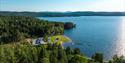 drone photo of the swimming area at lake Follsjøen in Notodden