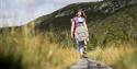 mother and son go on a trail on a hike on Lifjell in Bø