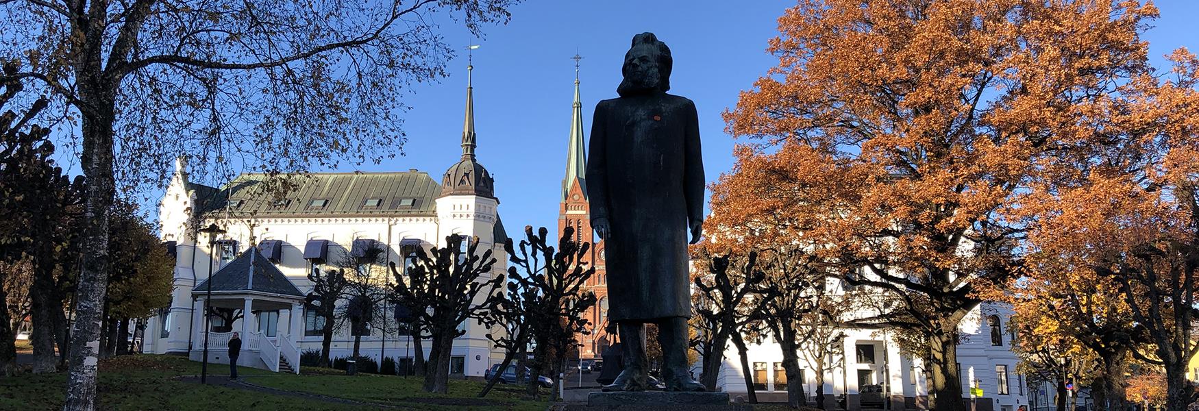 Henrik Ibsen statue in the Ibsenpark in Skien
