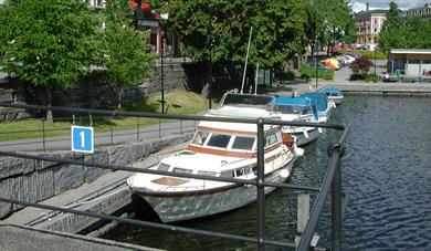 boats located at Hjellebrygge guest harbor in Skien