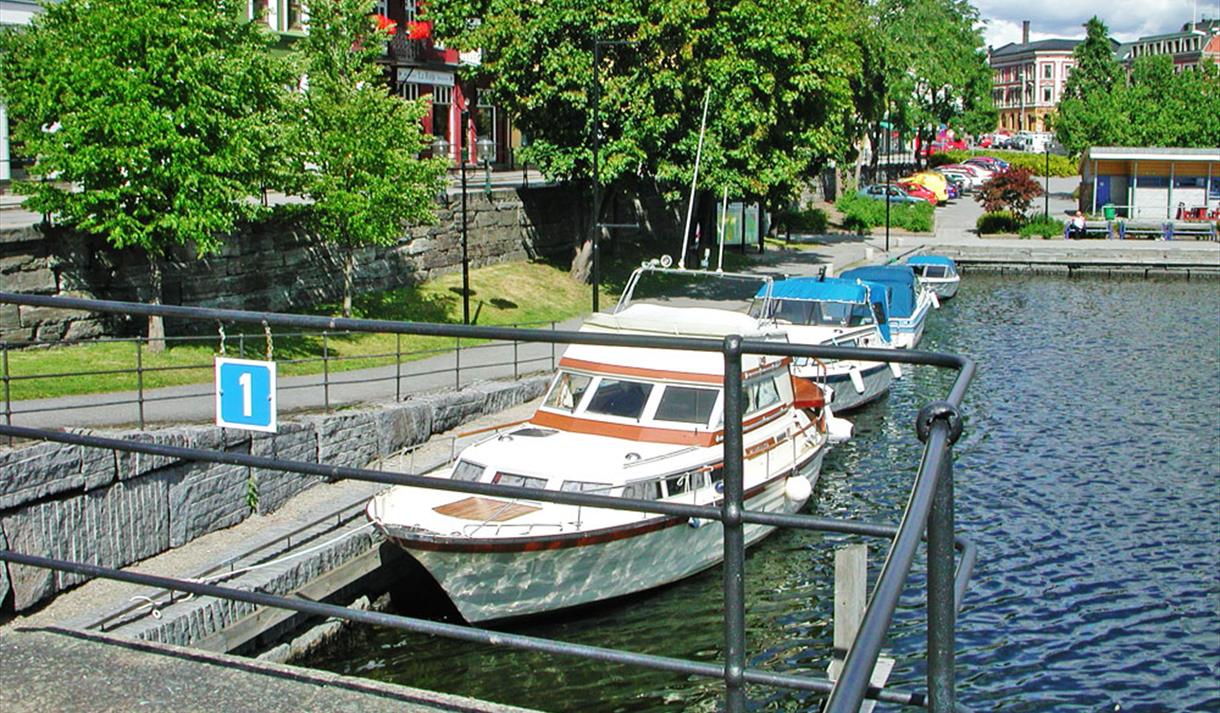 boats located at Hjellebrygge guest harbor in Skien